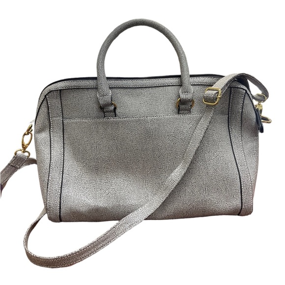 Light Gray Synthetic Leather Like Satchel. Gold Details. - Picture 4 of 4